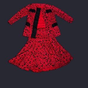 Elegant Red and Black Women's Skirt Set